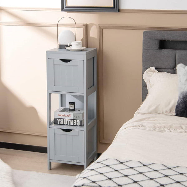 Modern Farmhouse 2-Drawer Bathroom Floor Cabinet with Shelf in Grey Wood Finish