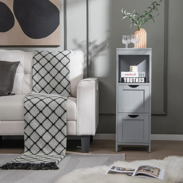 Modern Farmhouse 2-Drawer Bathroom Floor Cabinet with Shelf in Grey Wood Finish