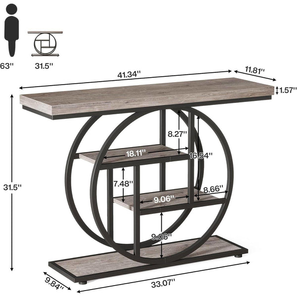 Modern 41-inch Wide Narrow Entryway Console Table with Grey Wood Finish Shelves