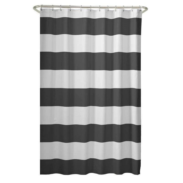 72 x 70 inch Polyester Grey White Nautical Ocean Beach Striped Shower Curtain
