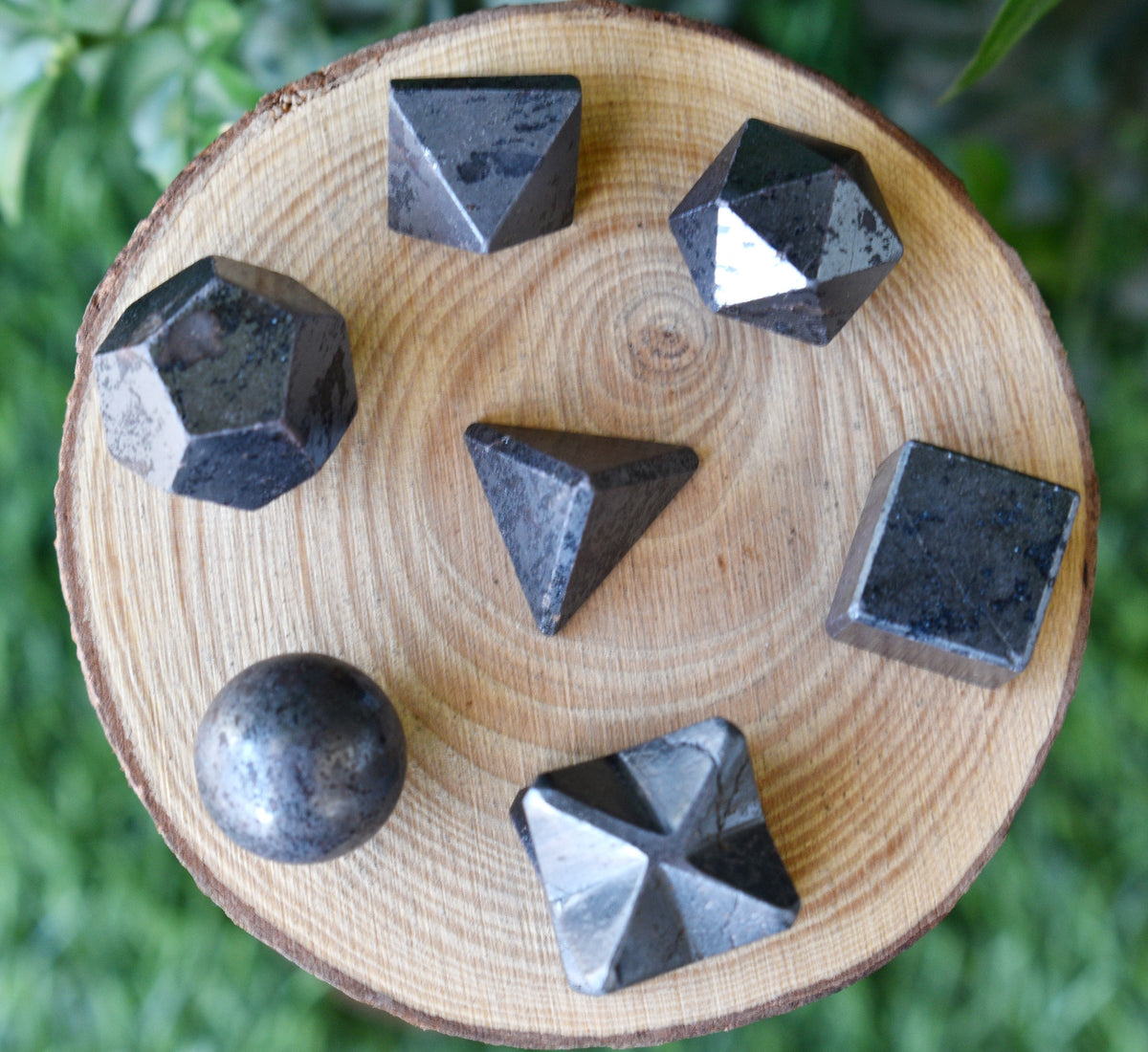 7 pcs Hematite Platonic Solids Sacred Geometric Set, Crystal Geometry Set