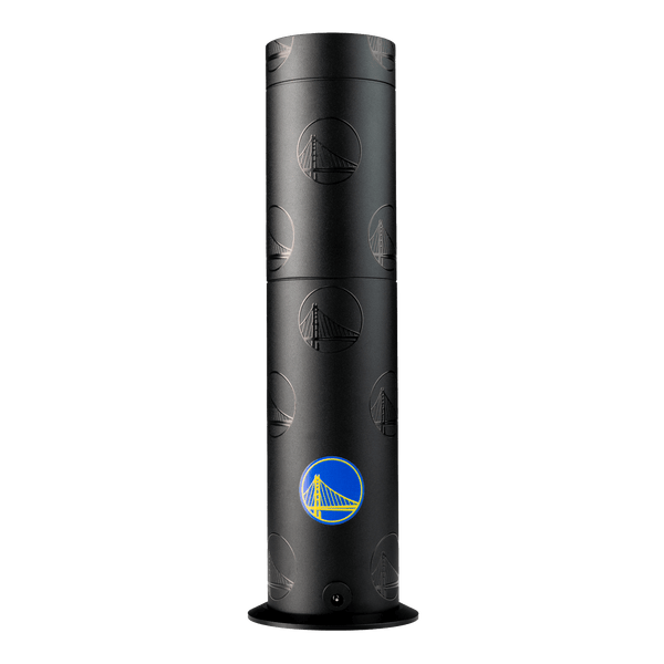 Black cylindrical container with Golden State Warriors logo on a white background