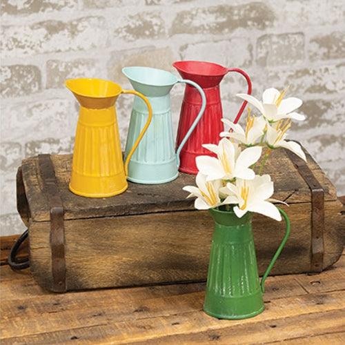 Set of 4 Mini Rustic Ribbed Metal Water Pitchers