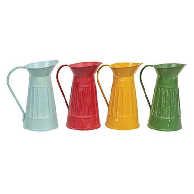 Set of 4 Mini Rustic Ribbed Metal Water Pitchers