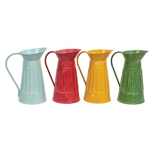 Set of 4 Mini Rustic Ribbed Metal Water Pitchers