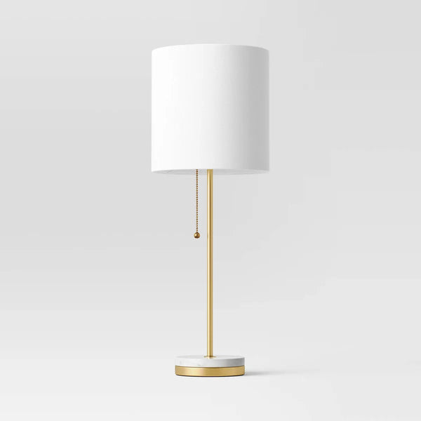 Brass Hayes Stick Lamp with Marble Base & Drum Shade – Modern Desk & Table Lighting Ennovanest Limited