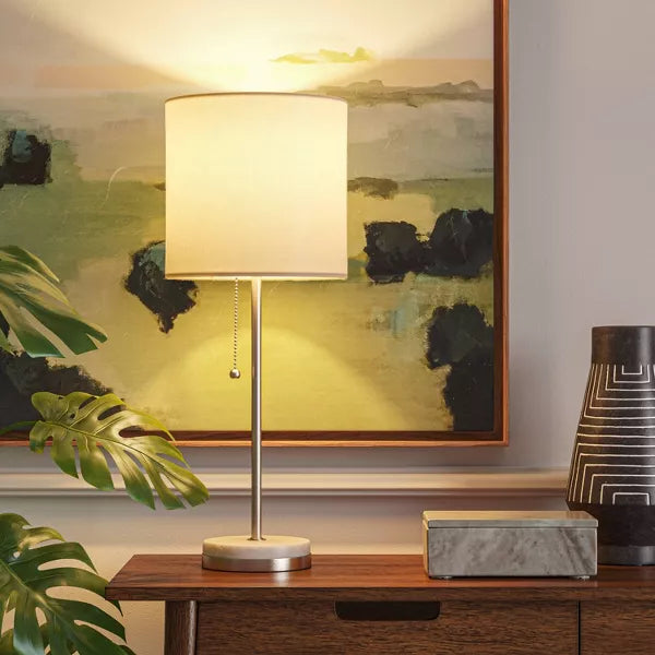 Brass Hayes Stick Lamp with Marble Base & Drum Shade – Modern Desk & Table Lighting Ennovanest Limited