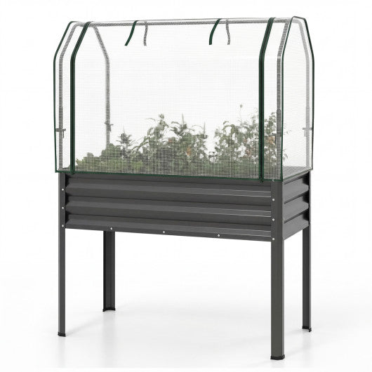 Galvanized Raised Garden Bed with Legs and Greenhouse Cover for Vegetable Flower-Gray