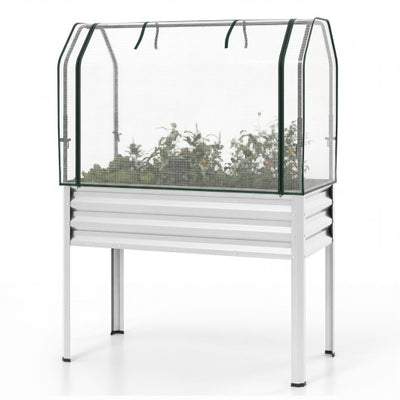 Galvanized Raised Garden Bed with Legs and Greenhouse Cover for Vegetable Flower-Silver