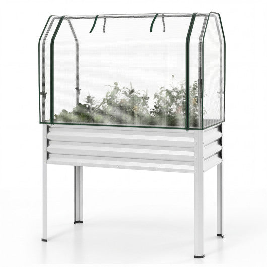 Galvanized Raised Garden Bed with Legs and Greenhouse Cover for Vegetable Flower-Silver
