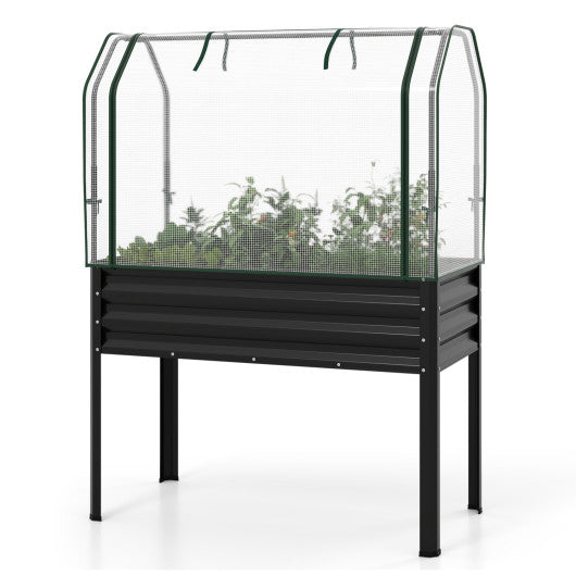 Galvanized Raised Garden Bed with Legs and Greenhouse Cover for Vegetable Flower-Black