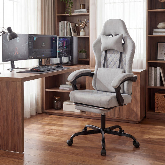 Gaming Chair Height Adjustable Computer Chair with Headrest Video Game Chair-Gray