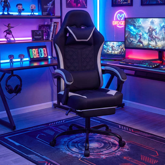 Gaming Chair Height Adjustable Computer Chair with Headrest Footrest & 360° Swivel Seat-Black