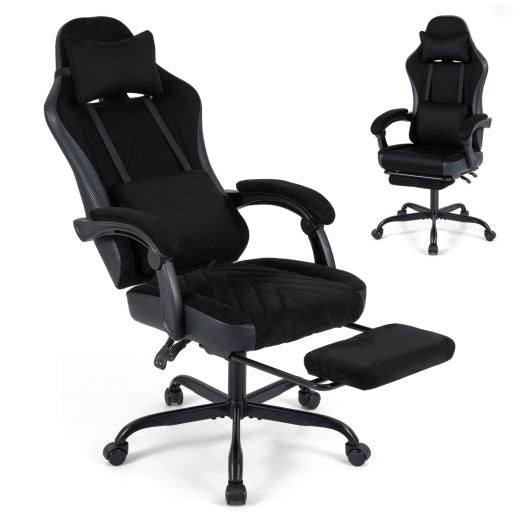 Gaming Chair Height Adjustable Computer Chair with Headrest Lumbar Support Linkage Armrests-Black