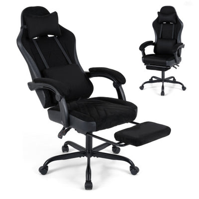Gaming Chair Height Adjustable Computer Chair with Headrest Lumbar Support Linkage Armrests-Black