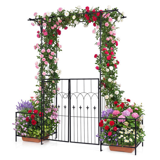 Garden Arbor with Gate and Planter Boxes Heavy Duty Metal Arch with Side Trellis