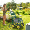 Garden Hose Reel Cart Metal Hose Cart with 4 Wheels and Storage Basket-Green
