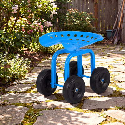 Garden Rolling Workseat with 360° Swivel Seat and Adjustable Height-Blue