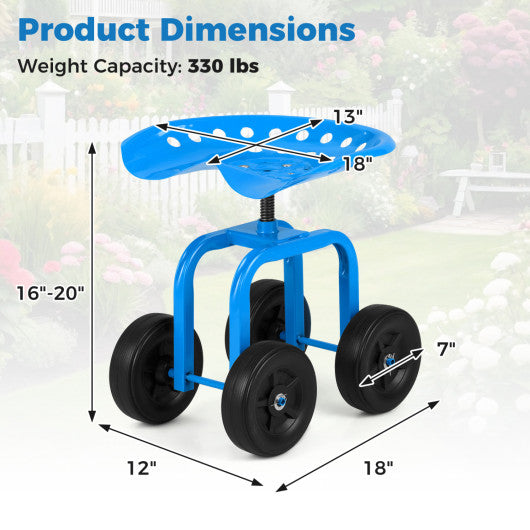 Garden Rolling Workseat with 360° Swivel Seat and Adjustable Height-Blue