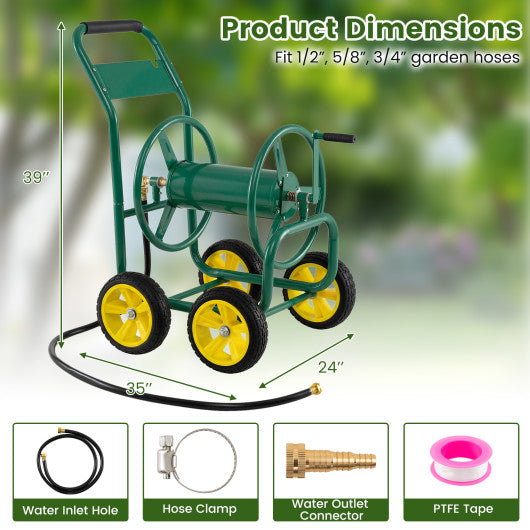 Garden Water Hose Reel Cart with 4 Wheels and Non-slip Grip-Green