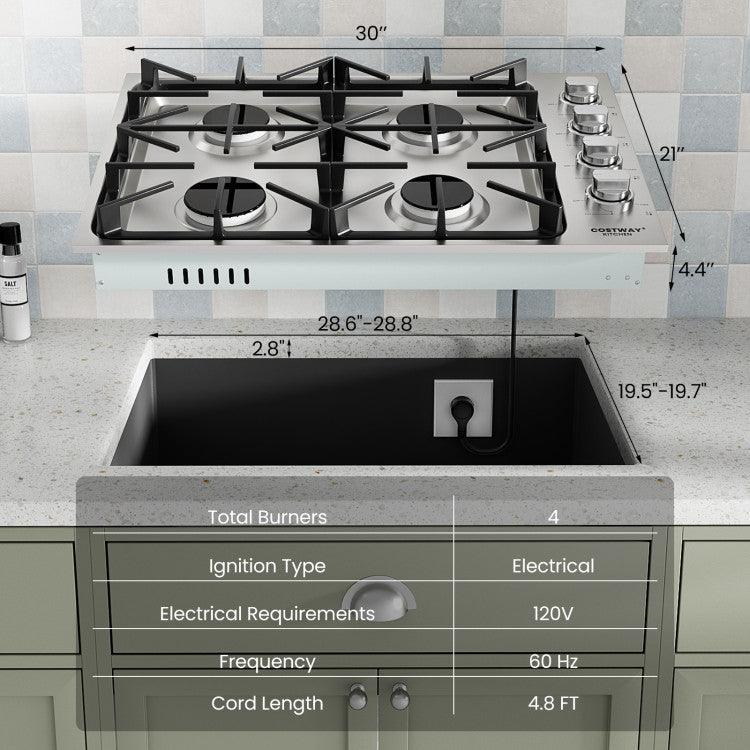 30/36 Inch Gas Cooktop with 4/6 Powerful Burners and ABS Knobs