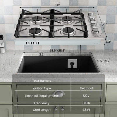 30/36 Inch Gas Cooktop with 4/6 Powerful Burners and ABS Knobs