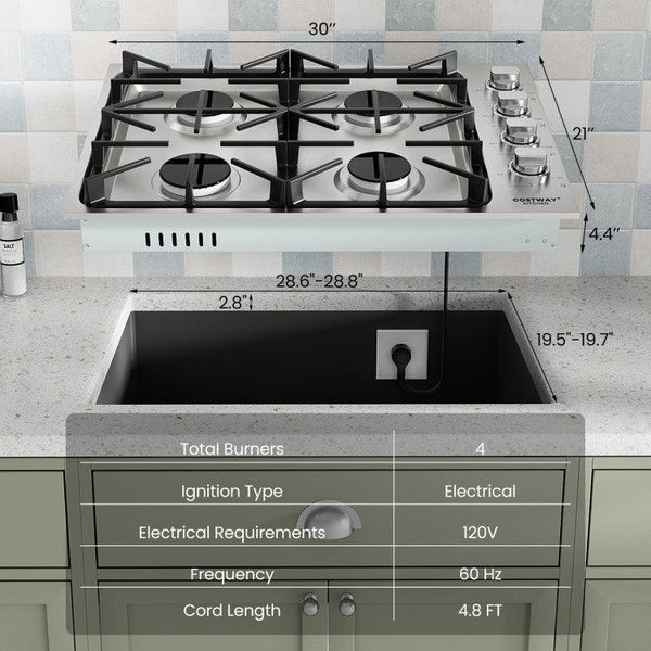 30/36 Inch Gas Cooktop with 4/6 Powerful Burners and ABS Knobs