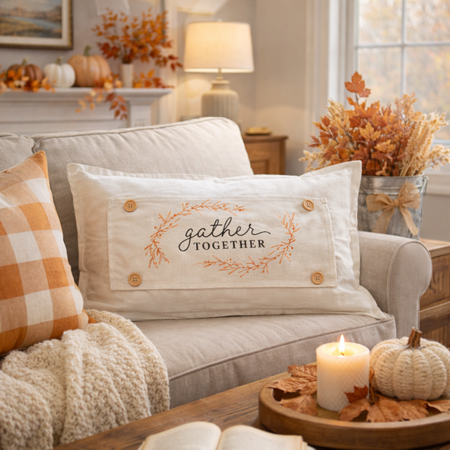 PANEL ONLY: RECTANGLE Fall Autumn, Host, Thanksgiving, Gratitude, Family, Friends, House Warming; GATHER TOGETHER
