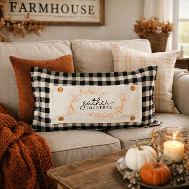 PANEL ONLY: RECTANGLE Fall Autumn, Host, Thanksgiving, Gratitude, Family, Friends, House Warming; GATHER TOGETHER