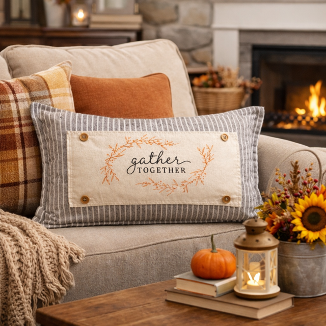 PANEL ONLY: RECTANGLE Fall Autumn, Host, Thanksgiving, Gratitude, Family, Friends, House Warming; GATHER TOGETHER