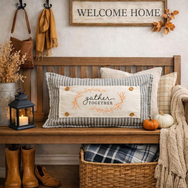 PANEL ONLY: RECTANGLE Fall Autumn, Host, Thanksgiving, Gratitude, Family, Friends, House Warming; GATHER TOGETHER