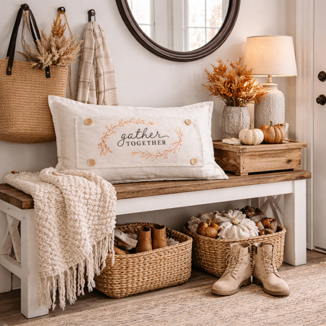 PANEL ONLY: RECTANGLE Fall Autumn, Host, Thanksgiving, Gratitude, Family, Friends, House Warming; GATHER TOGETHER