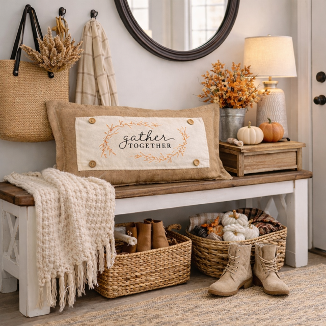 PANEL ONLY: RECTANGLE Fall Autumn, Host, Thanksgiving, Gratitude, Family, Friends, House Warming; GATHER TOGETHER