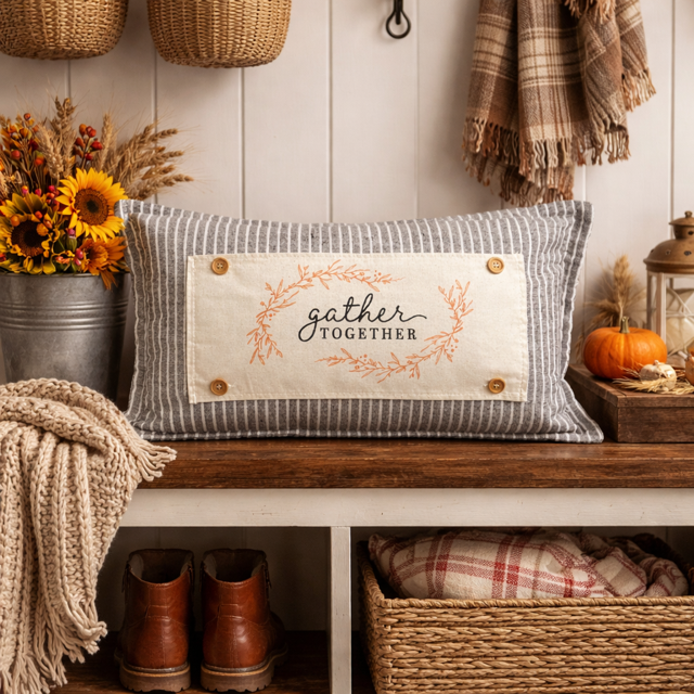 PANEL ONLY: RECTANGLE Fall Autumn, Host, Thanksgiving, Gratitude, Family, Friends, House Warming; GATHER TOGETHER