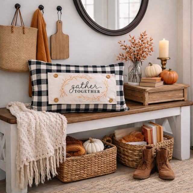 PANEL ONLY: RECTANGLE Fall Autumn, Host, Thanksgiving, Gratitude, Family, Friends, House Warming; GATHER TOGETHER
