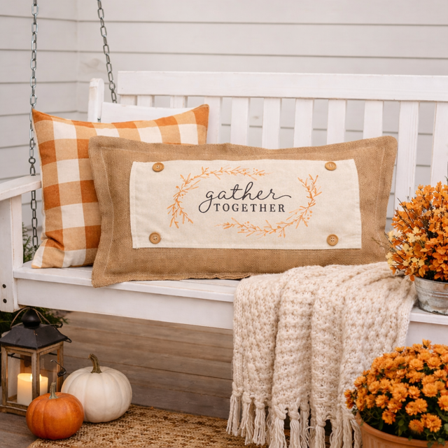 PANEL ONLY: RECTANGLE Fall Autumn, Host, Thanksgiving, Gratitude, Family, Friends, House Warming; GATHER TOGETHER