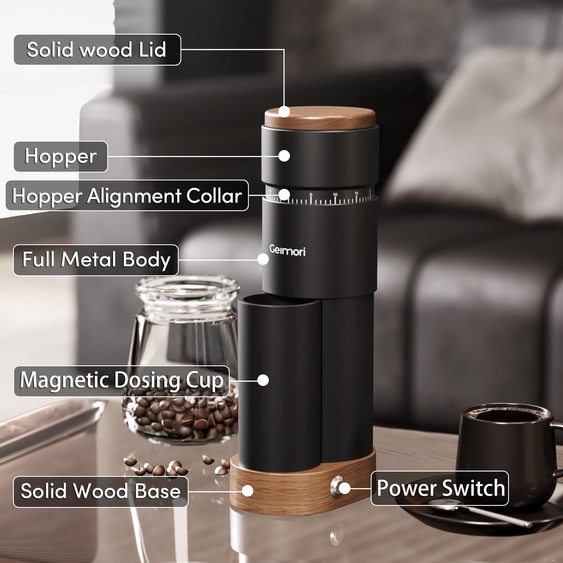 Geimori T38 Plus-The True Pro Grade Portable Coffee Grinder with 38mm Conical Burr, Anti-Static Tech, Stepless Grind Settings, Zero Retention