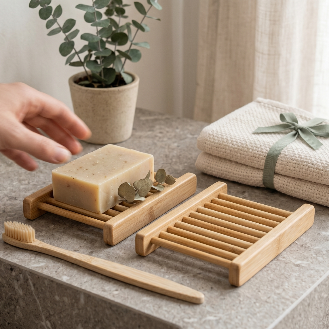2-Pack Natural Bamboo Soap Bar Dish