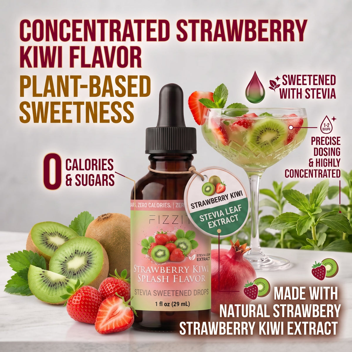 FIZZIT Strawberry Kiwi Splash - Naturally Sweetened Zero-Sugar Water Drops