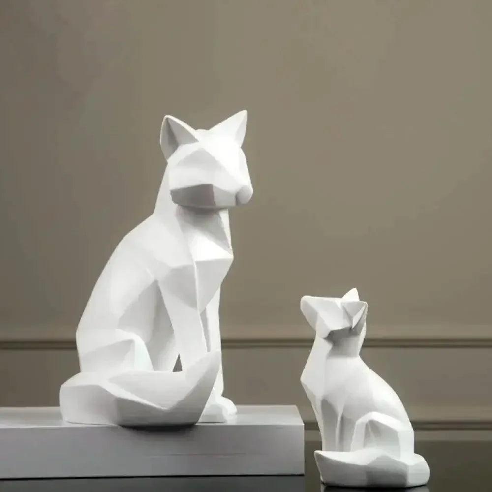 Geometric Fox Sculpture Set Modern Animal Figurines