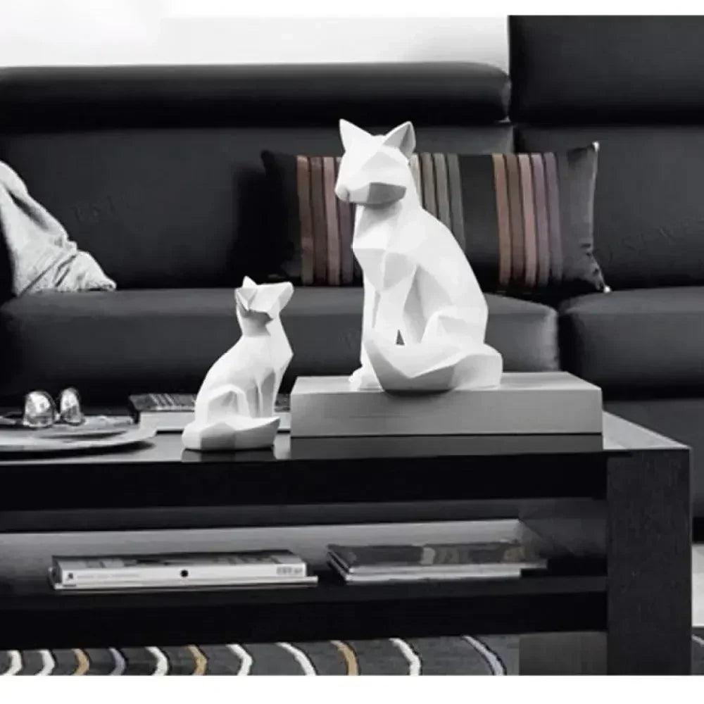 Geometric Fox Sculpture Set Modern Animal Figurines
