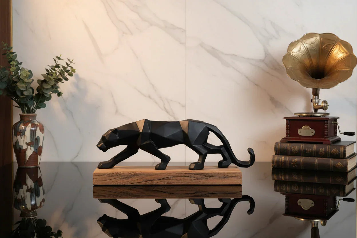 Geometric Panther Statue Small Faceted Decor for Modern Homes