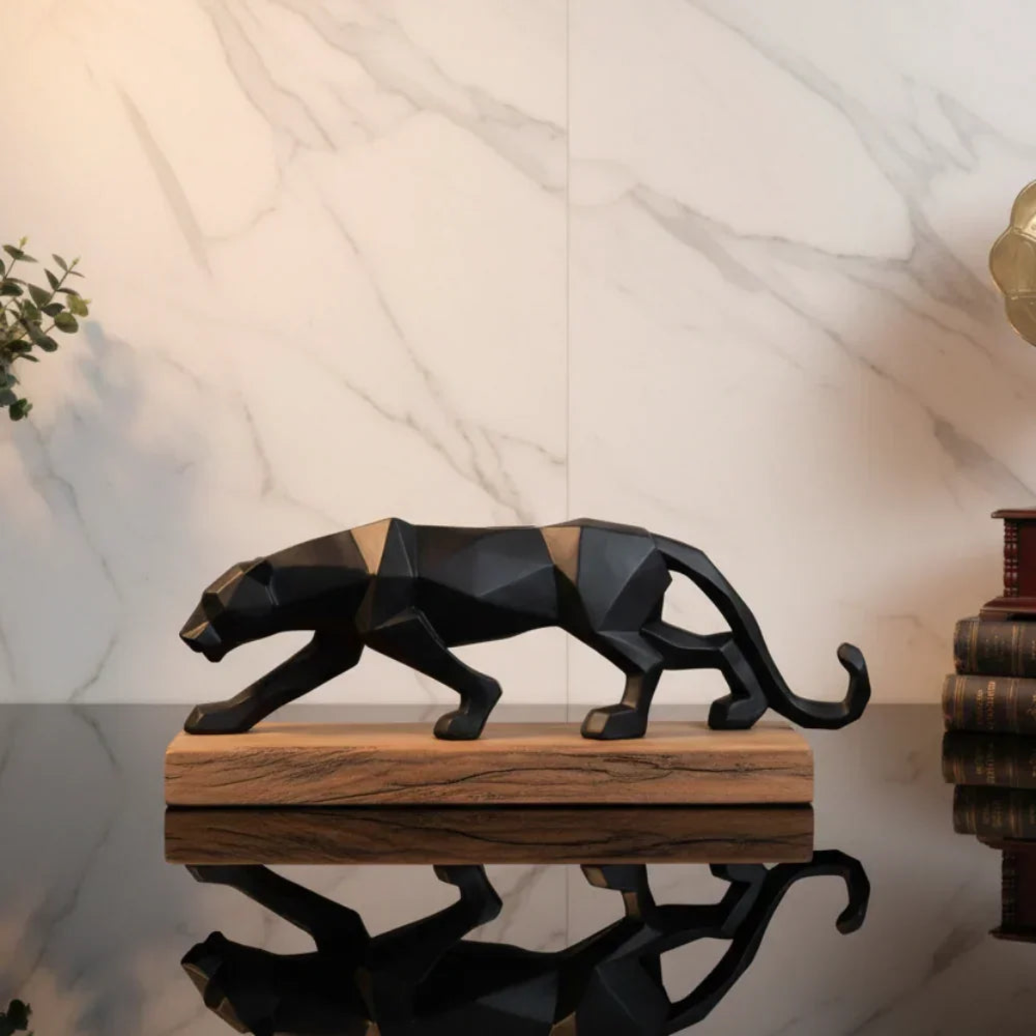 Geometric Panther Statue Small Faceted Decor for Modern Homes