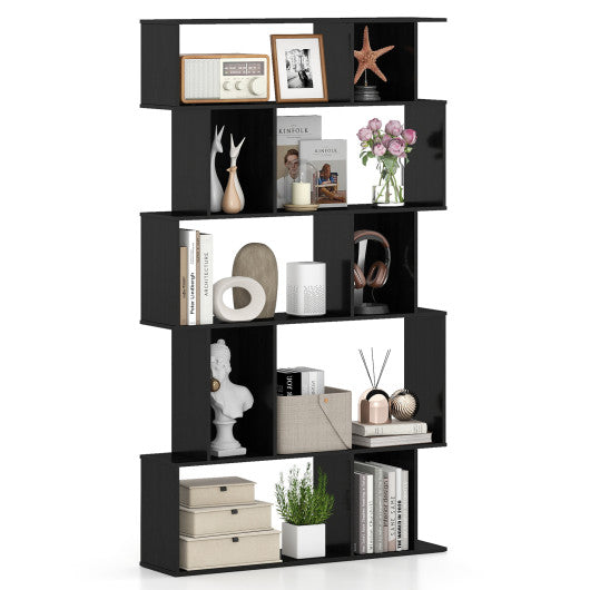 Geometric Bookshelf 5-Tier Bookcase with Open Shelves and Closed-back Cubes-Black