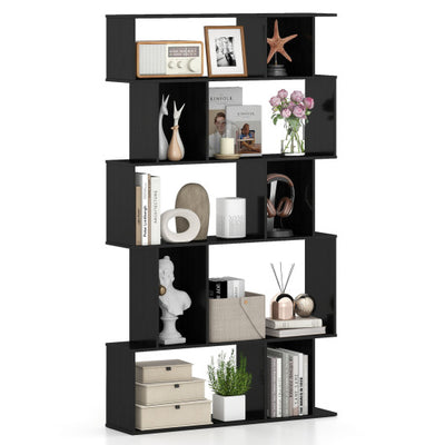Geometric Bookshelf 5-Tier Bookcase with Open Shelves and Closed-back Cubes-Black