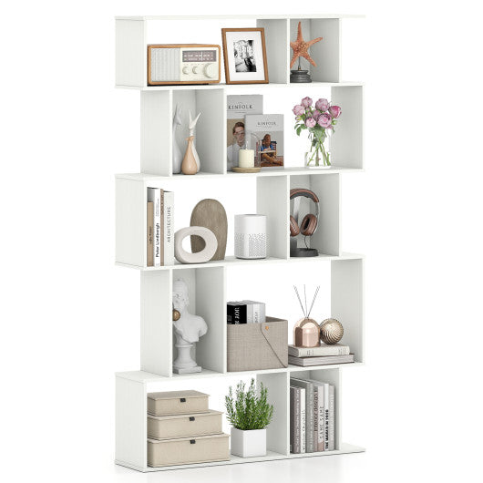 Geometric Bookshelf 5-Tier Bookcase with Open Shelves and Closed-back Cubes-White