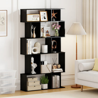 Geometric Bookshelf Set of 2 5-Tier Bookcase with Open Shelves and Closed-back Cubes-Black