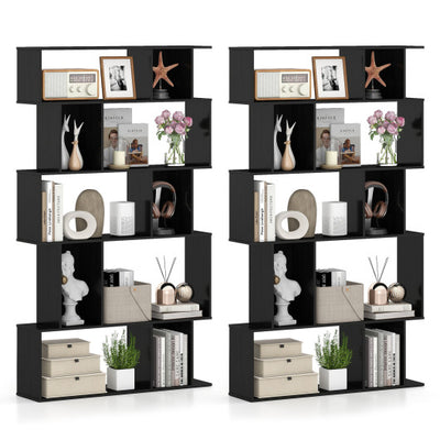 Geometric Bookshelf Set of 2 5-Tier Bookcase with Open Shelves and Closed-back Cubes-Black