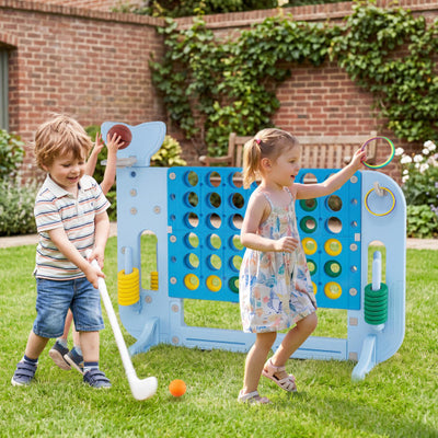 Giant 4-to-Score Game Set Jumbo Connect Four Game with Ring-toss-Blue
