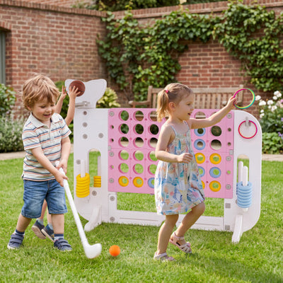 Giant 4-to-Score Game Set Jumbo Connect Four Game with Ring-toss-Pink